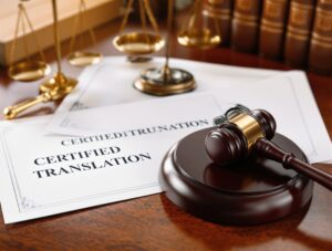 Professional certified translation services for court evidence - legal documents with official translator certification stamps and sworn translation credentials for U.S. legal proceedings